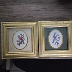 Vintage 1994 Heartfelt Collection Kathy Seek Bird Prints Gold Frames Set of 2